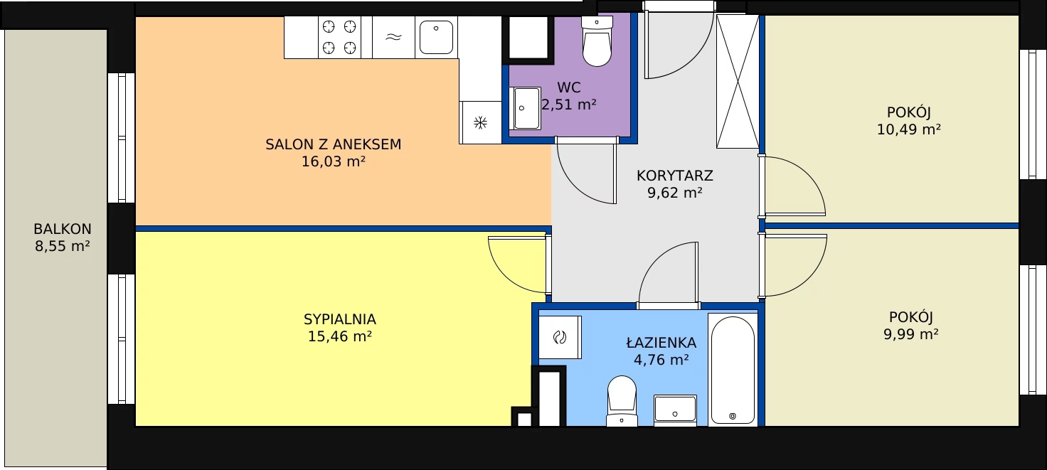 4 pokoje, mieszkanie 68,86 m², piętro 1, oferta nr 58, Krakowskie Tarasy V, Wrocław, Przedmieście Oławskie, Krzyki, ul. Krakowska 88
