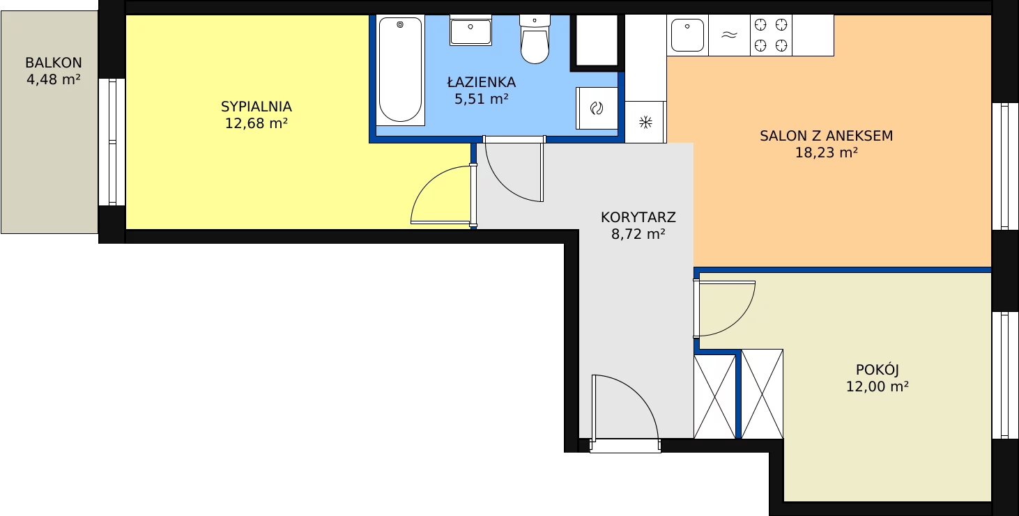 3 pokoje, mieszkanie 57,10 m², piętro 1, oferta nr 61, Krakowskie Tarasy V, Wrocław, Przedmieście Oławskie, Krzyki, ul. Krakowska 88