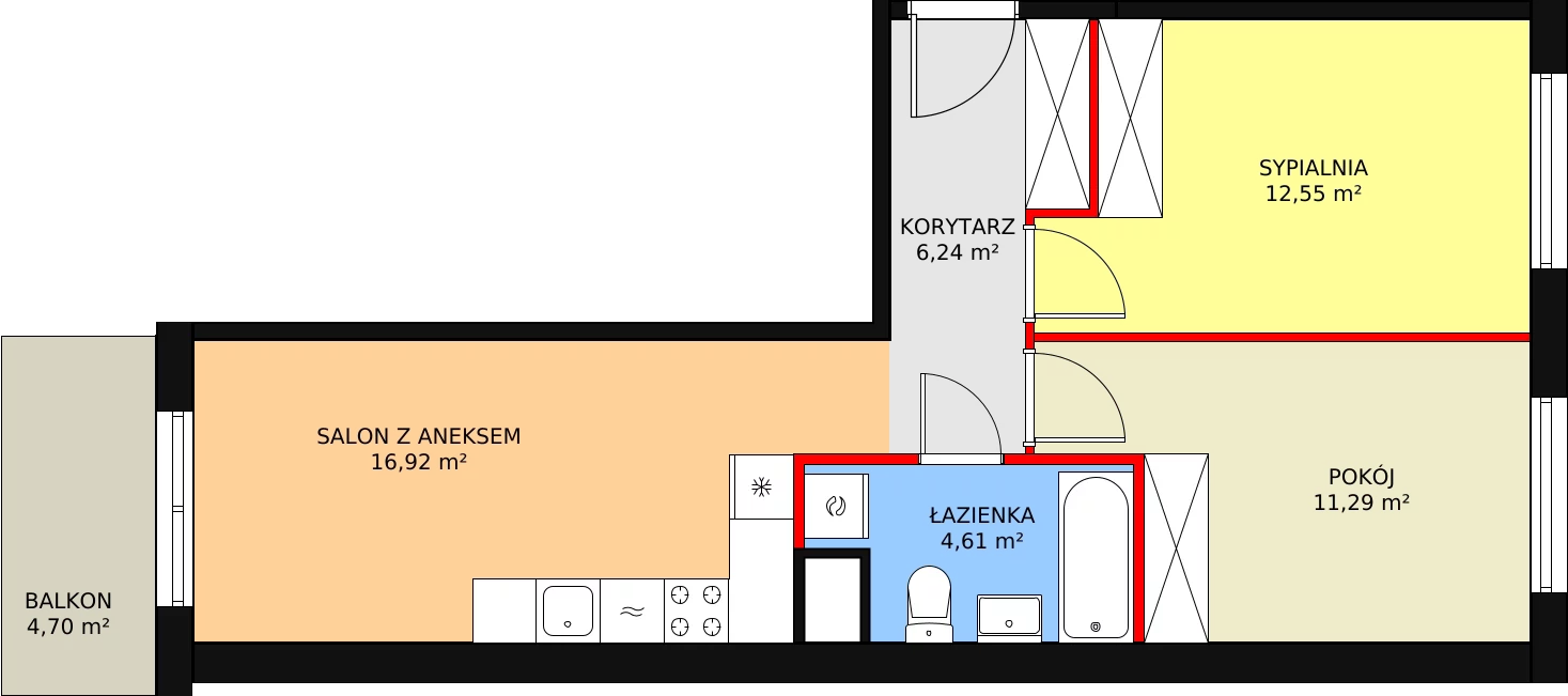 Mieszkanie 51,83 m², piętro 5, oferta nr 74, Krakowskie Tarasy V, Wrocław, Przedmieście Oławskie, Krzyki, ul. Krakowska 88