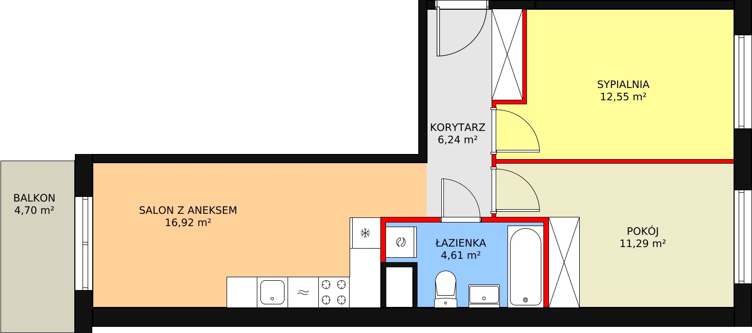 Mieszkanie 51,65 m², piętro 6, oferta nr 78, Krakowskie Tarasy V, Wrocław, Przedmieście Oławskie, Krzyki, ul. Krakowska 88