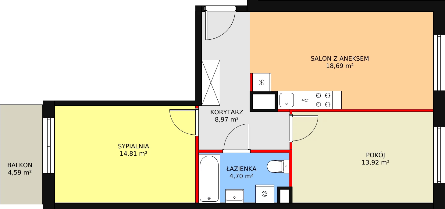 Mieszkanie 61,10 m², piętro 1, oferta nr 82, Krakowskie Tarasy V, Wrocław, Przedmieście Oławskie, Krzyki, ul. Krakowska 88