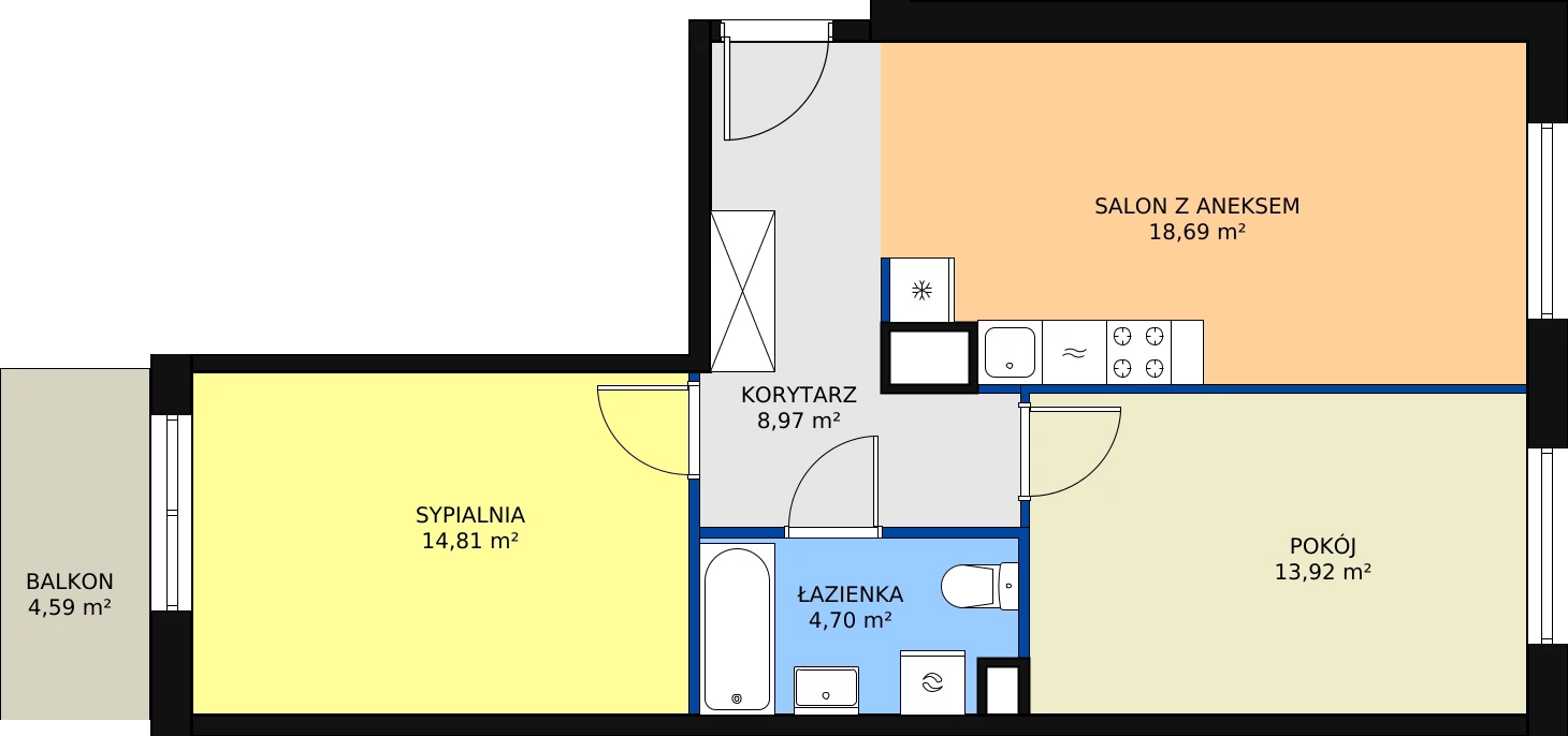 3 pokoje, mieszkanie 61,03 m², piętro 1, oferta nr 82, Krakowskie Tarasy V, Wrocław, Przedmieście Oławskie, Krzyki, ul. Krakowska 88