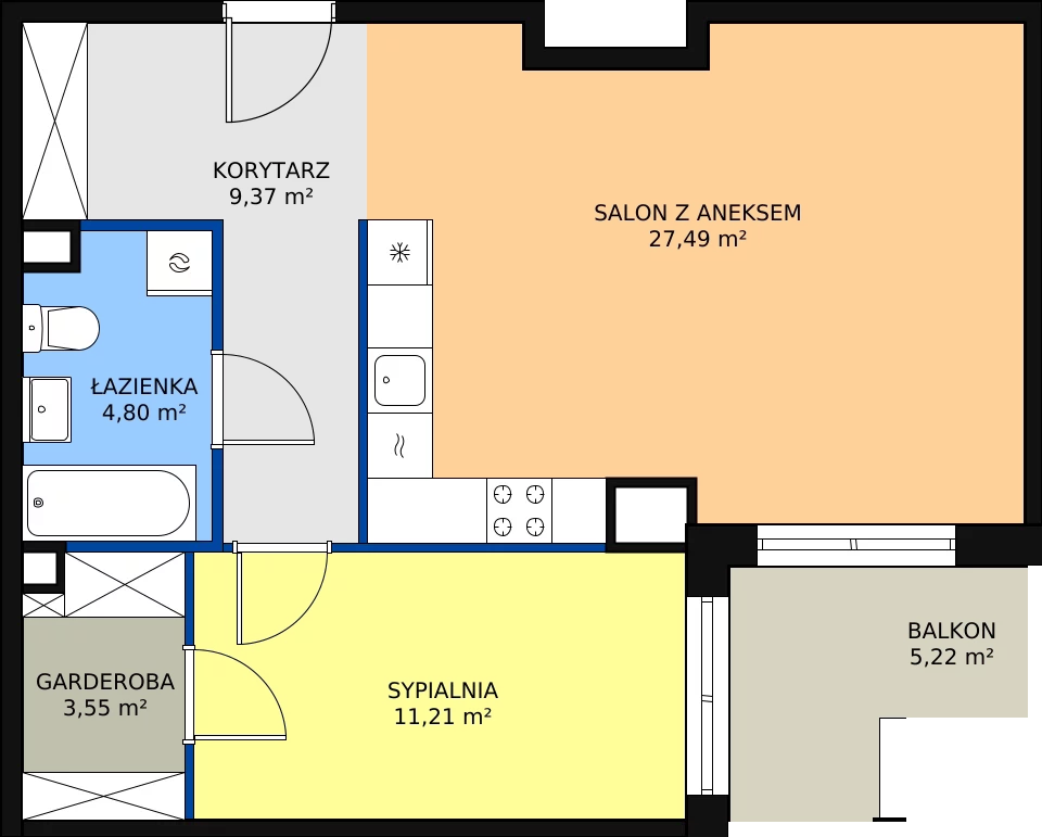 2 pokoje, mieszkanie 56,65 m², piętro 1, oferta nr 83, Krakowskie Tarasy V, Wrocław, Przedmieście Oławskie, Krzyki, ul. Krakowska 88