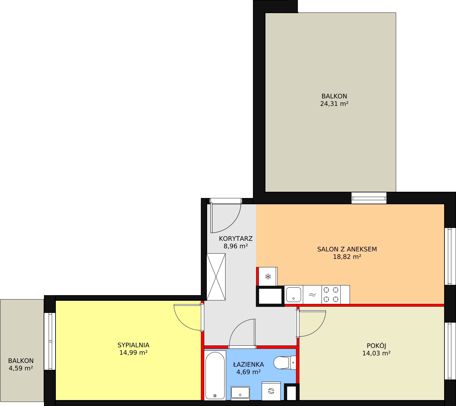 Mieszkanie 61,45 m², piętro 2, oferta nr 85, Krakowskie Tarasy V, Wrocław, Przedmieście Oławskie, Krzyki, ul. Krakowska 88