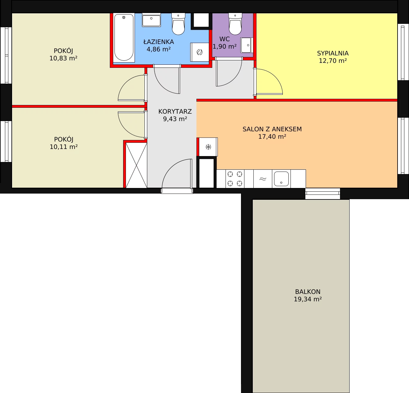 Mieszkanie 67,44 m², piętro 3, oferta nr 91, Krakowskie Tarasy V, Wrocław, Przedmieście Oławskie, Krzyki, ul. Krakowska 88