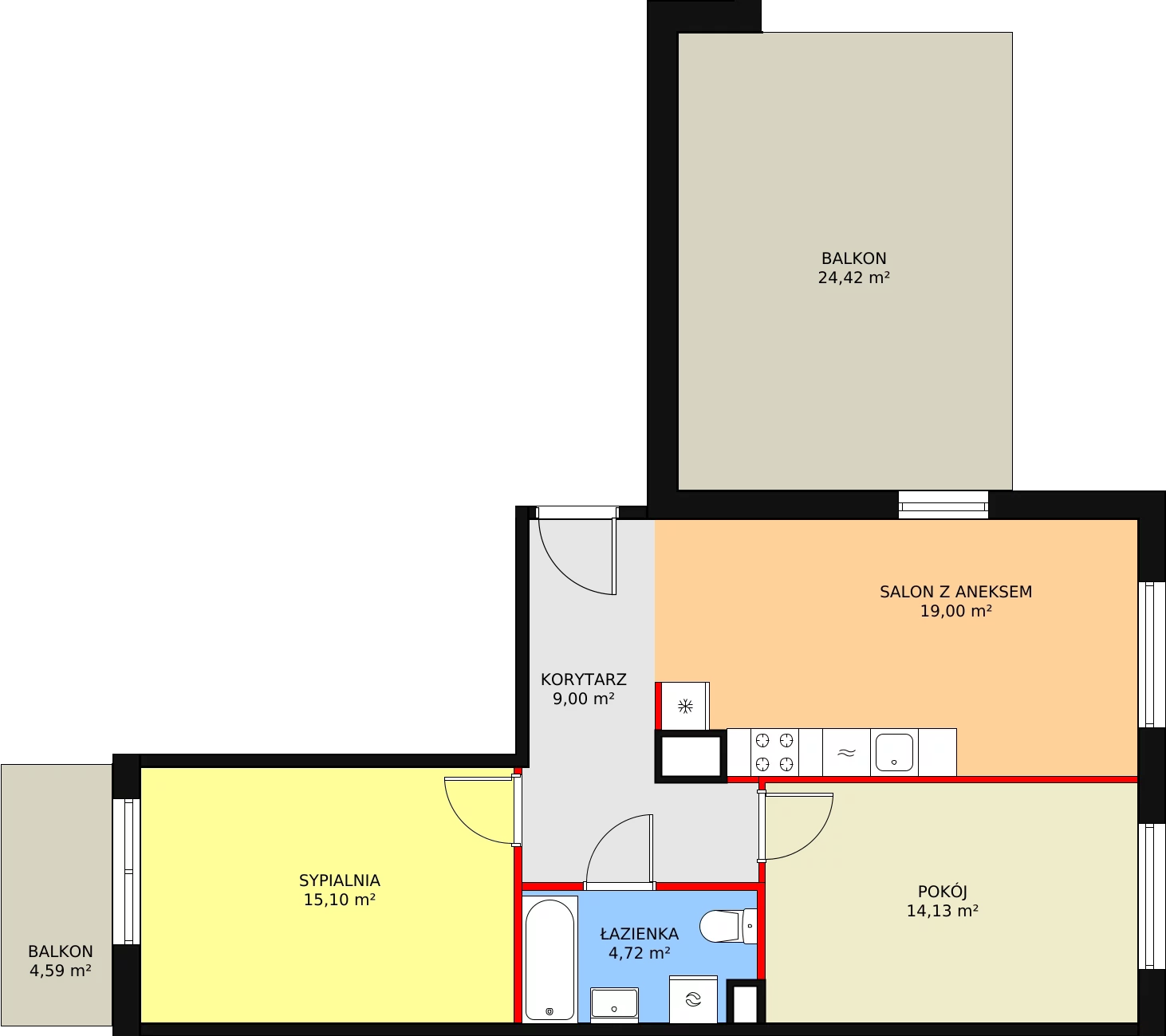 Mieszkanie 61,89 m², piętro 5, oferta nr 96, Krakowskie Tarasy V, Wrocław, Przedmieście Oławskie, Krzyki, ul. Krakowska 88