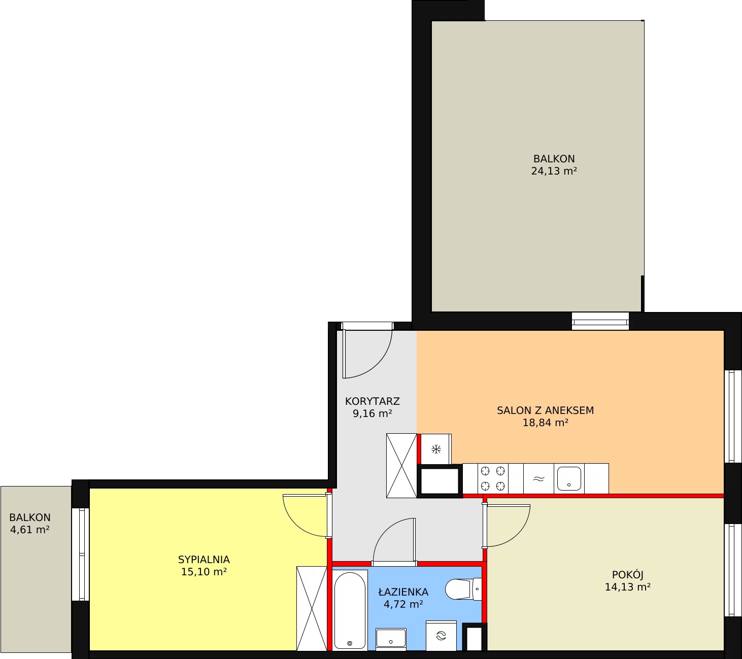 Mieszkanie 61,91 m², piętro 6, oferta nr 100, Krakowskie Tarasy V, Wrocław, Przedmieście Oławskie, Krzyki, ul. Krakowska 88