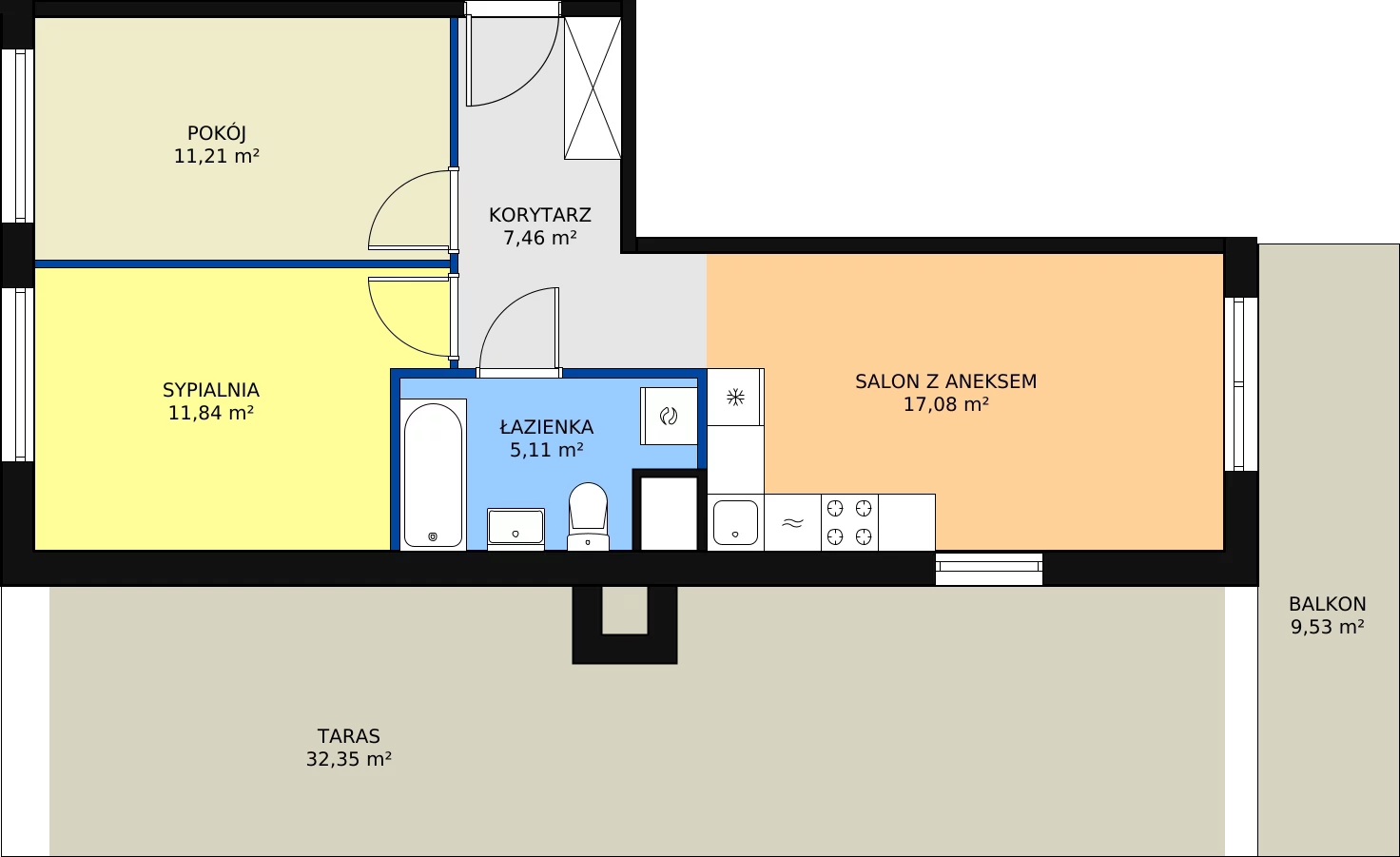 3 pokoje, mieszkanie 52,94 m², piętro 6, oferta nr 102, Krakowskie Tarasy V, Wrocław, Przedmieście Oławskie, Krzyki, ul. Krakowska 88