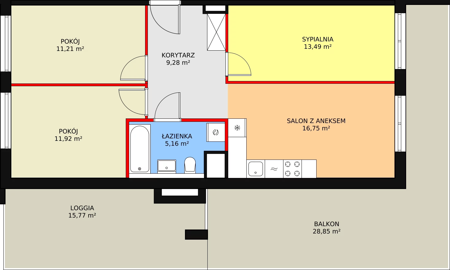 Mieszkanie 68,44 m², piętro 7, oferta nr 105, Krakowskie Tarasy V, Wrocław, Przedmieście Oławskie, Krzyki, ul. Krakowska 88