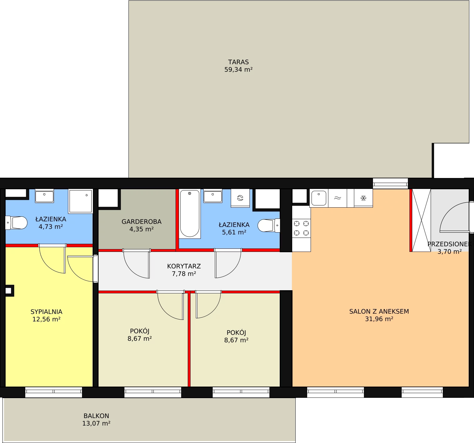 Mieszkanie 87,88 m², piętro 7, oferta nr 106, Krakowskie Tarasy V, Wrocław, Przedmieście Oławskie, Krzyki, ul. Krakowska 88