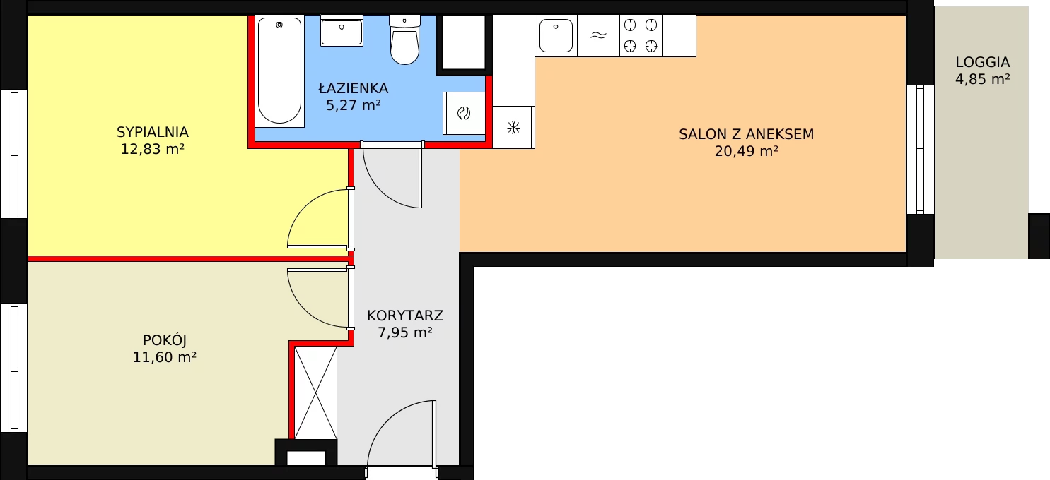 Mieszkanie 57,77 m², piętro 1, oferta nr 111, Krakowskie Tarasy V, Wrocław, Przedmieście Oławskie, Krzyki, ul. Krakowska 88