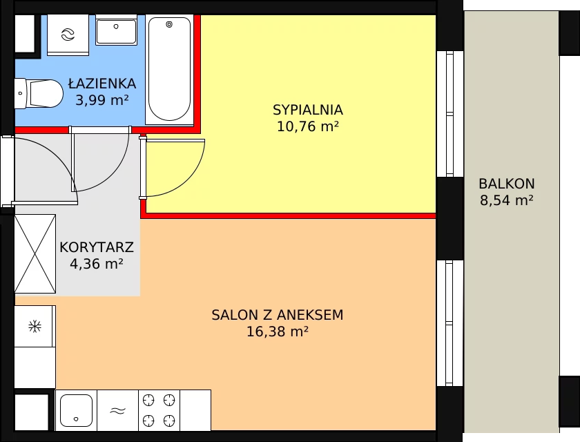 Mieszkanie 35,50 m², piętro 1, oferta nr 113, Krakowskie Tarasy V, Wrocław, Przedmieście Oławskie, Krzyki, ul. Krakowska 88