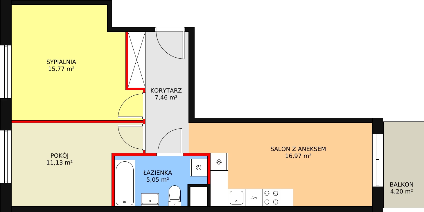 Mieszkanie 56,45 m², piętro 1, oferta nr 114, Krakowskie Tarasy V, Wrocław, Przedmieście Oławskie, Krzyki, ul. Krakowska 88