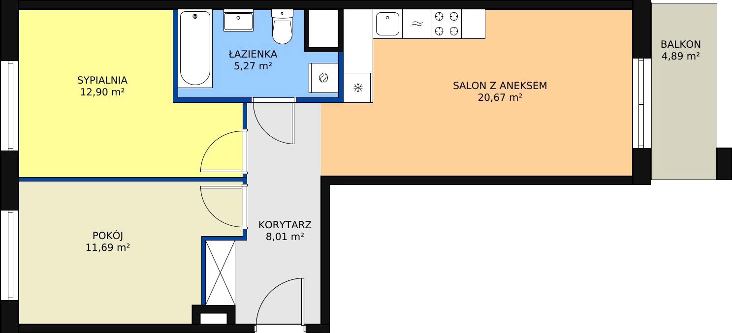 3 pokoje, mieszkanie 58,27 m², piętro 2, oferta nr 115, Krakowskie Tarasy V, Wrocław, Przedmieście Oławskie, Krzyki, ul. Krakowska 88