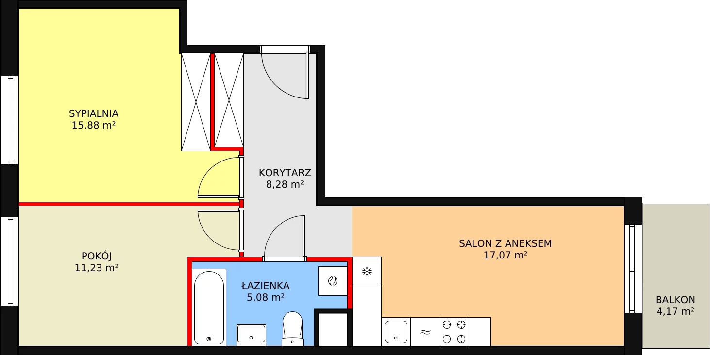 Mieszkanie 56,79 m², piętro 3, oferta nr 122, Krakowskie Tarasy V, Wrocław, Przedmieście Oławskie, Krzyki, ul. Krakowska 88