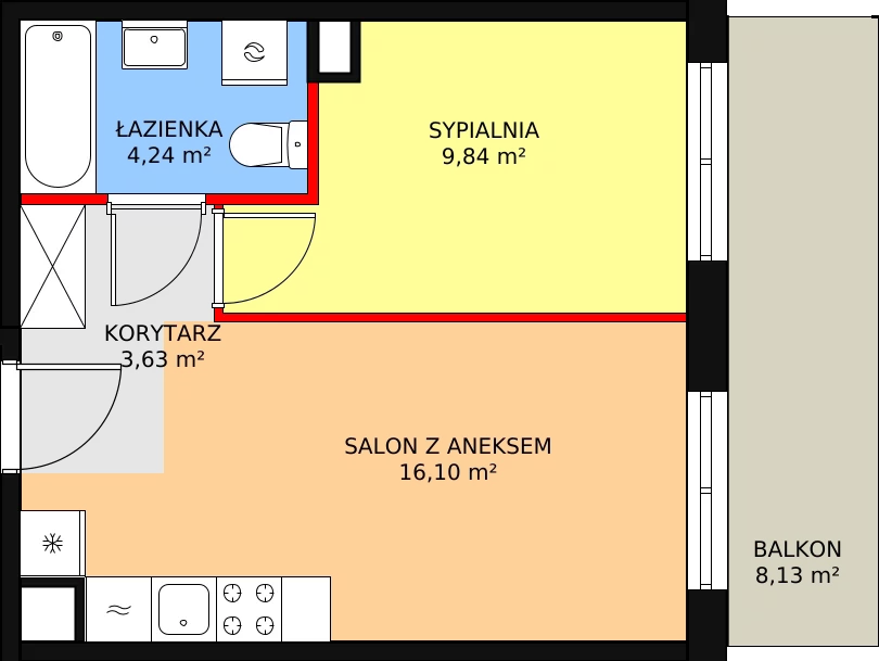 Mieszkanie 33,74 m², piętro 4, oferta nr 124, Krakowskie Tarasy V, Wrocław, Przedmieście Oławskie, Krzyki, ul. Krakowska 88