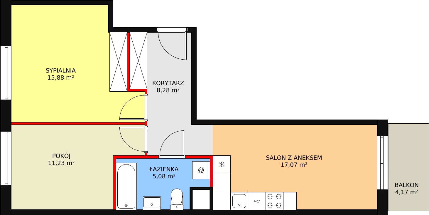 Mieszkanie 56,65 m², piętro 4, oferta nr 126, Krakowskie Tarasy V, Wrocław, Przedmieście Oławskie, Krzyki, ul. Krakowska 88