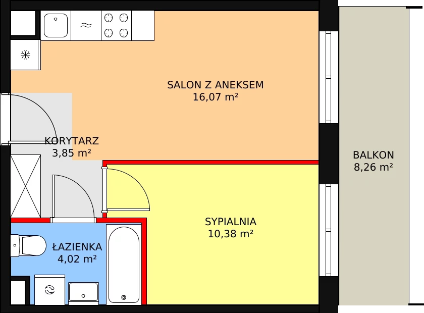 Mieszkanie 34,37 m², piętro 1, oferta nr 136, Krakowskie Tarasy V, Wrocław, Przedmieście Oławskie, Krzyki, ul. Krakowska 88