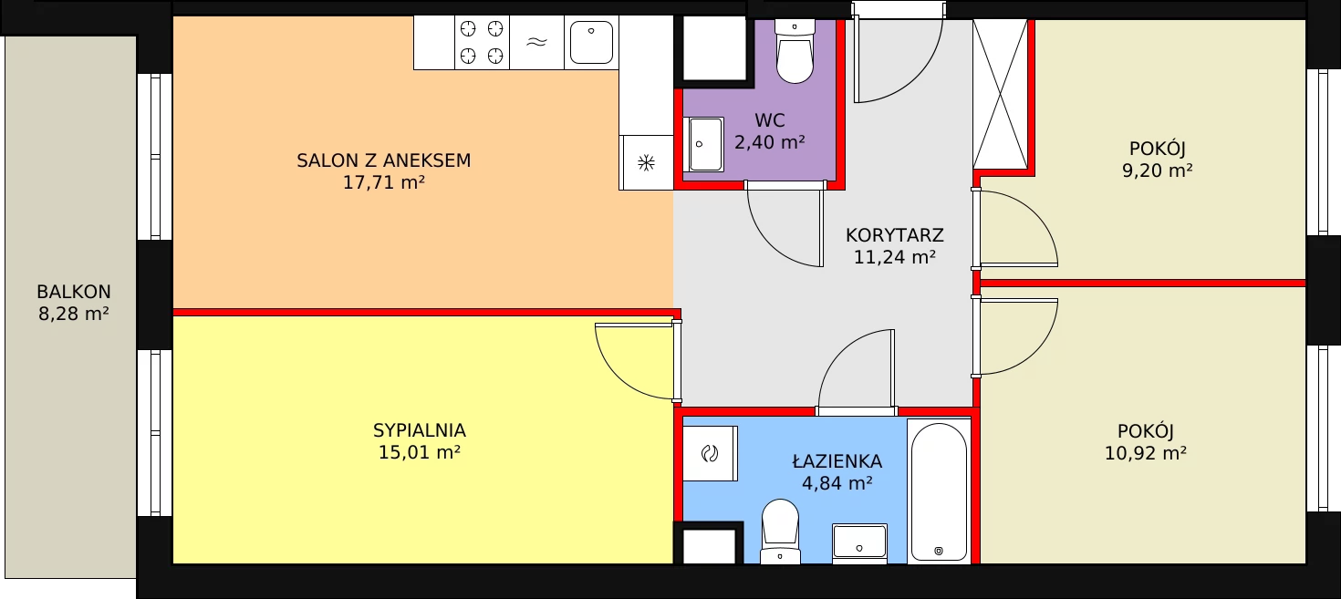 Mieszkanie 71,38 m², piętro 1, oferta nr 157, Krakowskie Tarasy V, Wrocław, Przedmieście Oławskie, Krzyki, ul. Krakowska 88