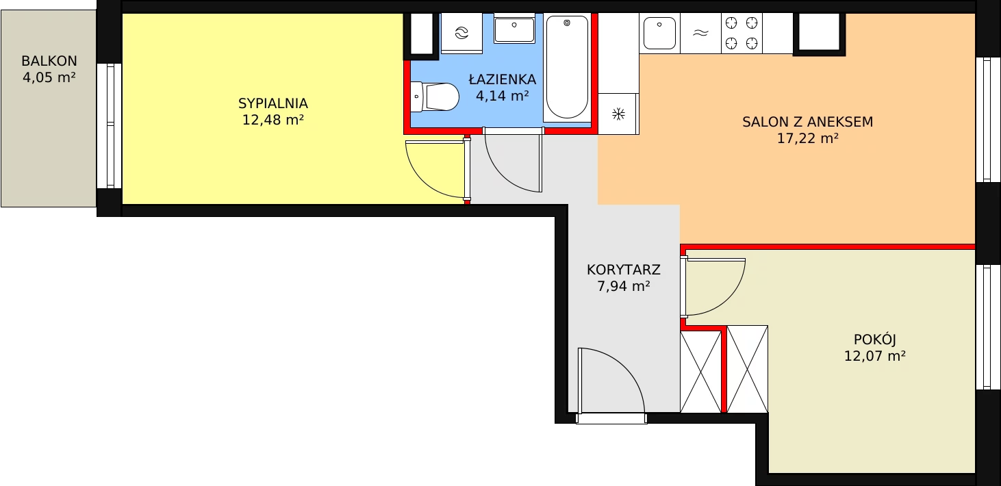 Mieszkanie 53,71 m², piętro 2, oferta nr 164, Krakowskie Tarasy V, Wrocław, Przedmieście Oławskie, Krzyki, ul. Krakowska 88