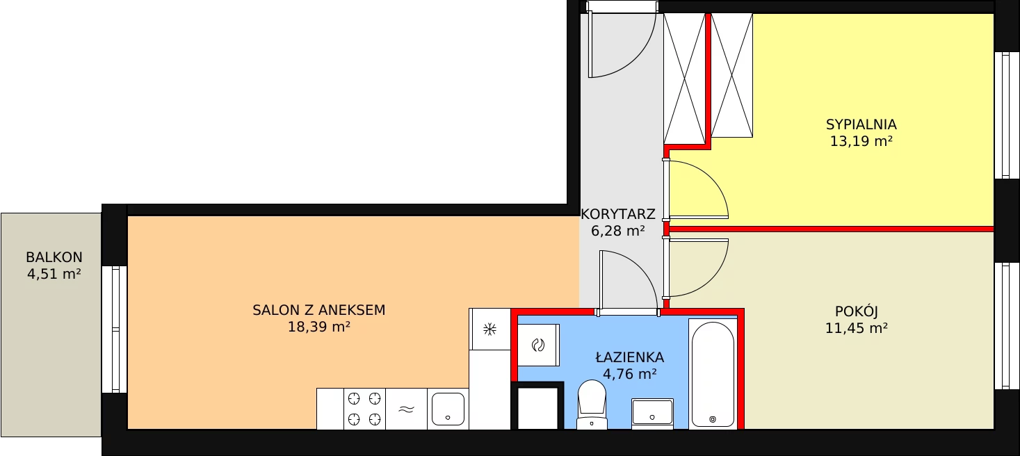 Mieszkanie 57,43 m², piętro 3, oferta nr 165, Krakowskie Tarasy V, Wrocław, Przedmieście Oławskie, Krzyki, ul. Krakowska 88