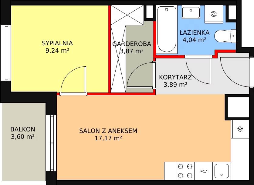 Mieszkanie 38,21 m², piętro 5, oferta nr 174, Krakowskie Tarasy V, Wrocław, Przedmieście Oławskie, Krzyki, ul. Krakowska 88