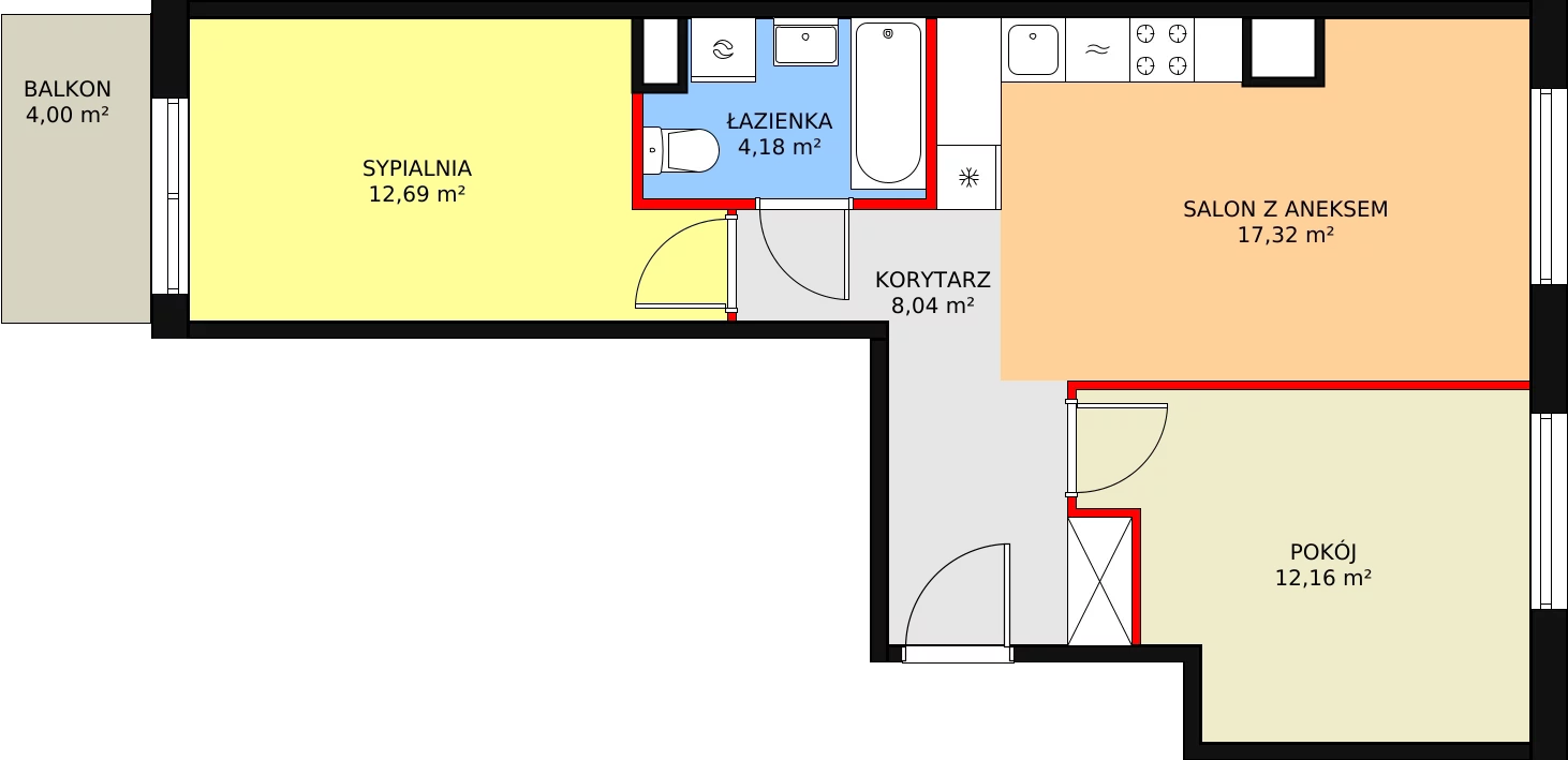 Mieszkanie 54,35 m², piętro 6, oferta nr 180, Krakowskie Tarasy V, Wrocław, Przedmieście Oławskie, Krzyki, ul. Krakowska 88