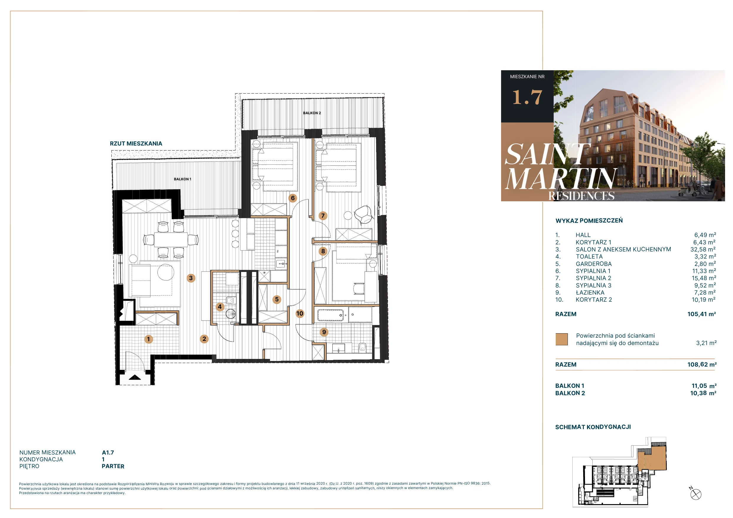 Mieszkanie 107,24 m², parter, oferta nr A1.7, Saint Martin Residences II, Poznań, Stare Miasto, Stare Miasto, ul. Podgórna 7