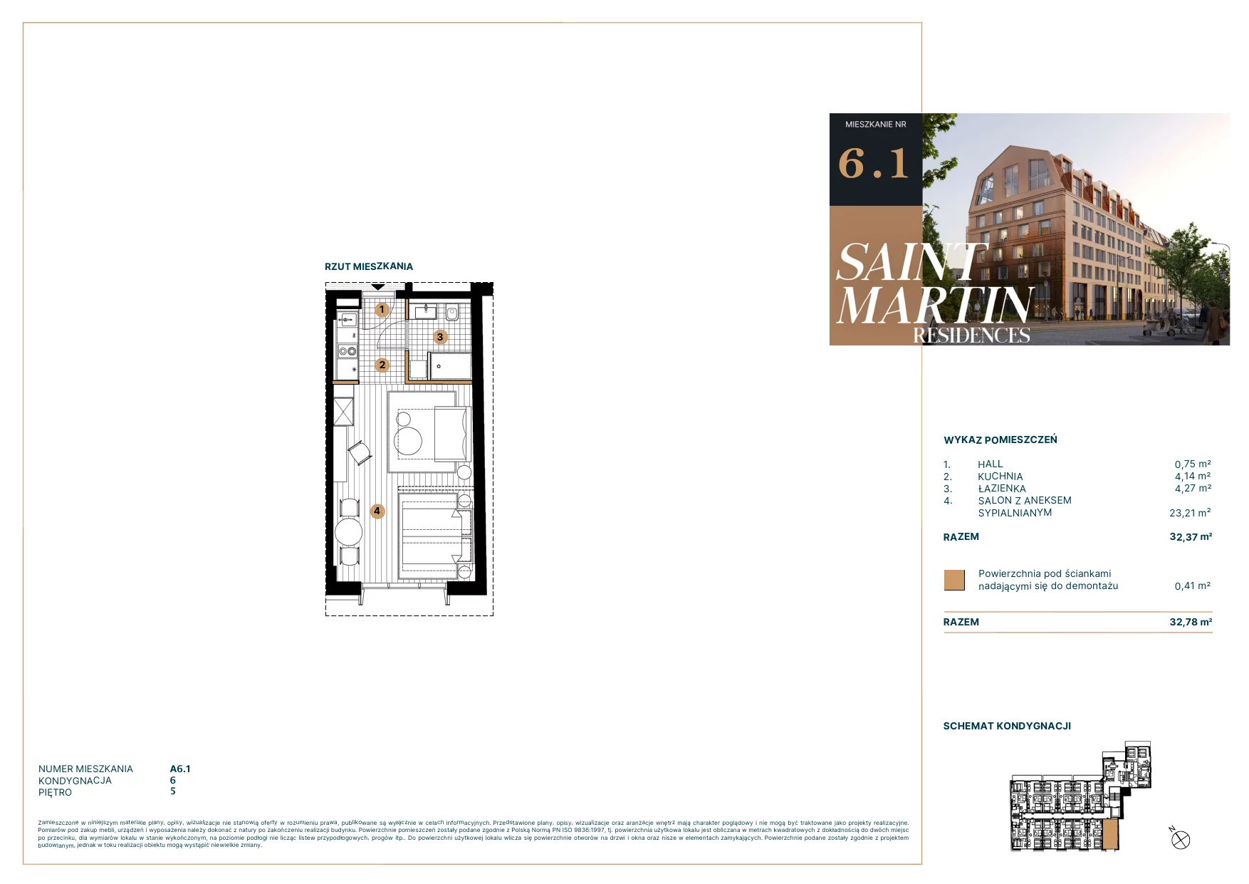 Mieszkanie 34,13 m², piętro 5, oferta nr A6.1, Saint Martin Residences II, Poznań, Stare Miasto, Stare Miasto, ul. Podgórna 7