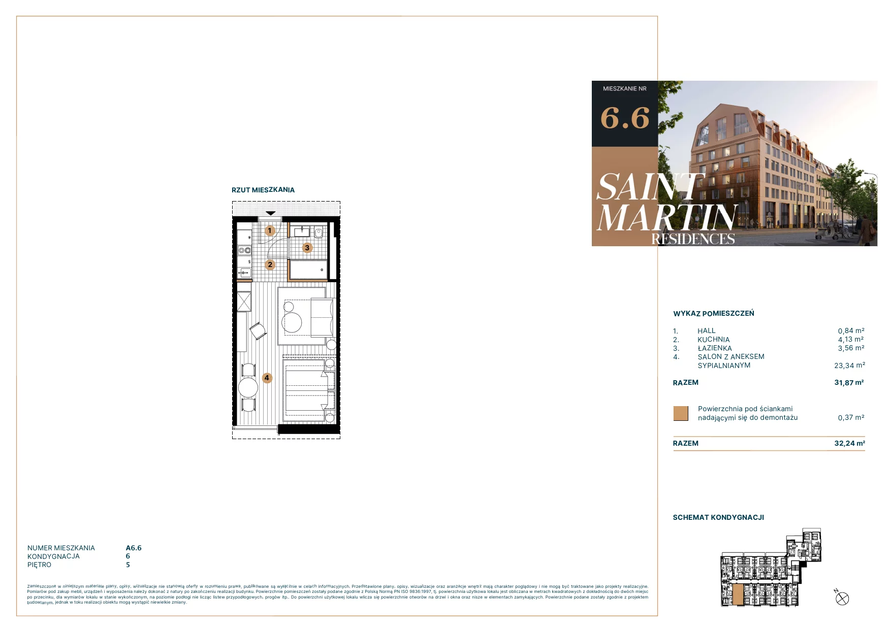 Mieszkanie 32,00 m², piętro 5, oferta nr A6.6, Saint Martin Residences II, Poznań, Stare Miasto, Stare Miasto, ul. Podgórna 7