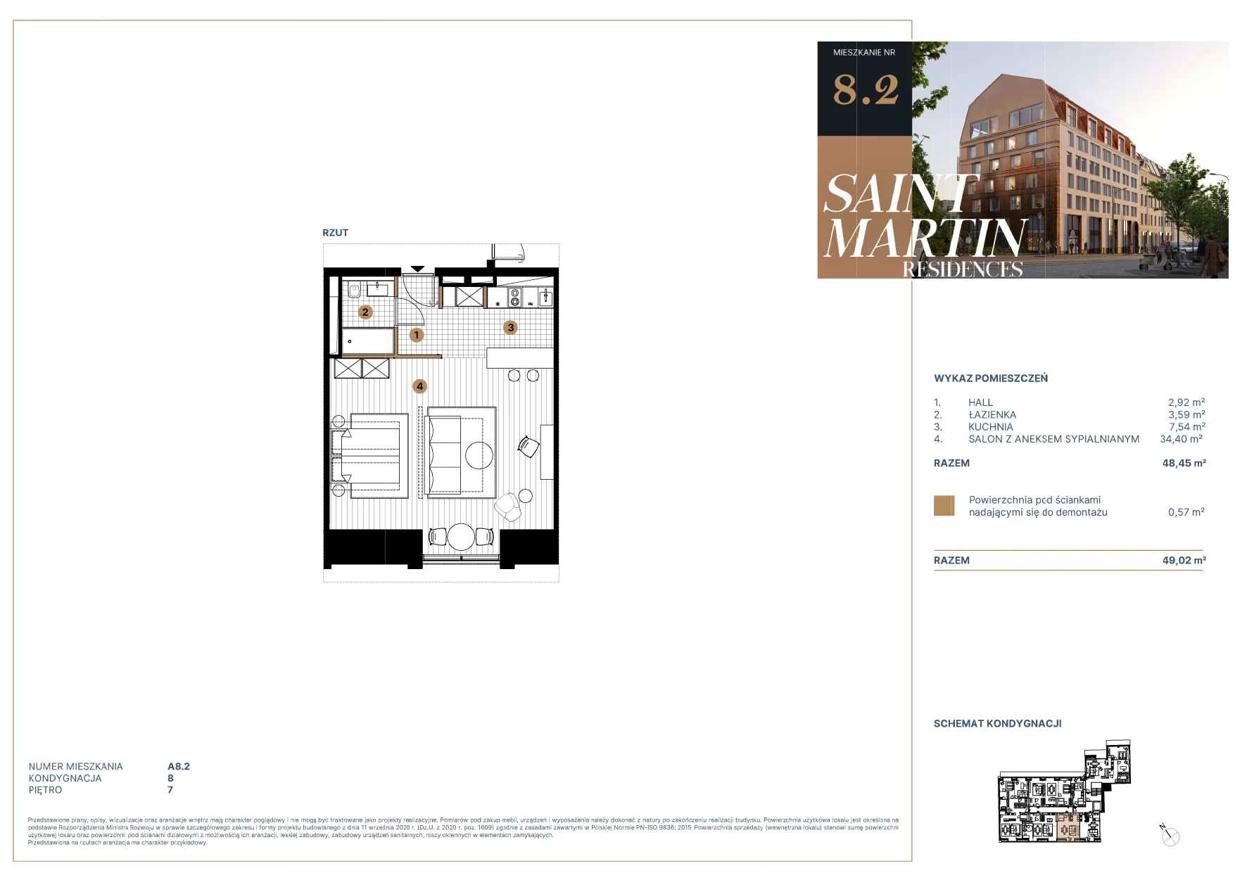 Mieszkanie 48,50 m², piętro 7, oferta nr A8.2, Saint Martin Residences II, Poznań, Stare Miasto, Stare Miasto, ul. Podgórna 7