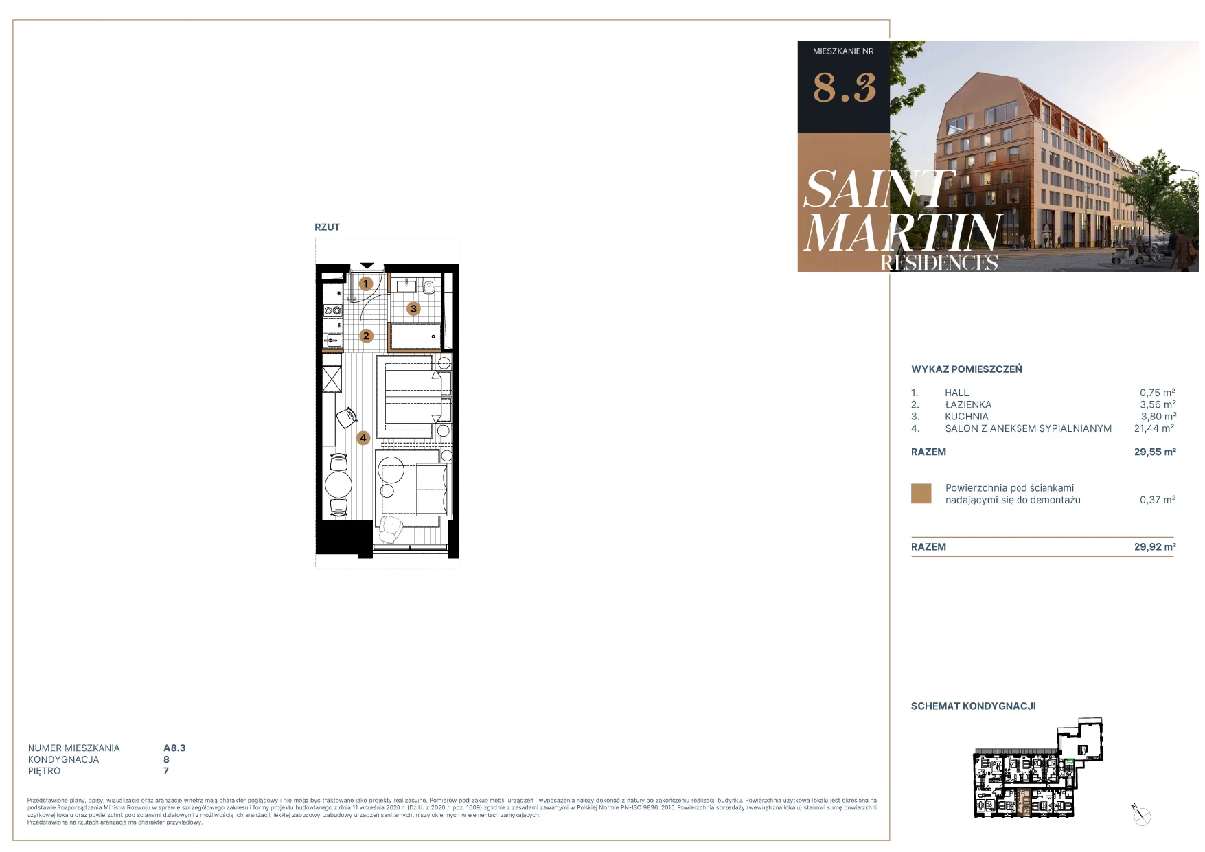 Mieszkanie 29,83 m², piętro 7, oferta nr A8.3, Saint Martin Residences II, Poznań, Stare Miasto, Stare Miasto, ul. Podgórna 7