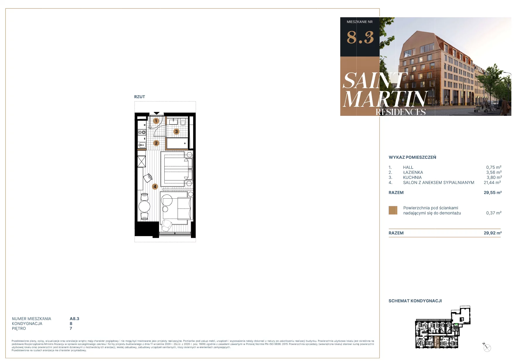 1 pokój, apartament 29,83 m², piętro 7, oferta nr A8.3, Saint Martin Residences II, Poznań, Stare Miasto, Stare Miasto, ul. Podgórna 7
