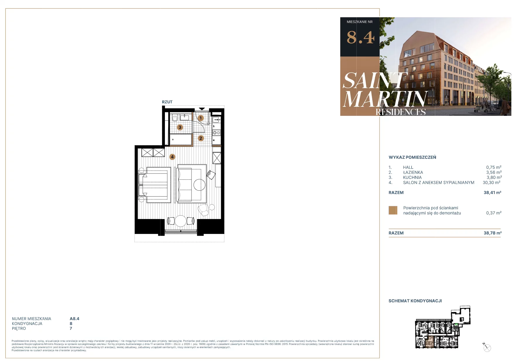 Mieszkanie 38,34 m², piętro 7, oferta nr A8.4, Saint Martin Residences II, Poznań, Stare Miasto, Stare Miasto, ul. Podgórna 7