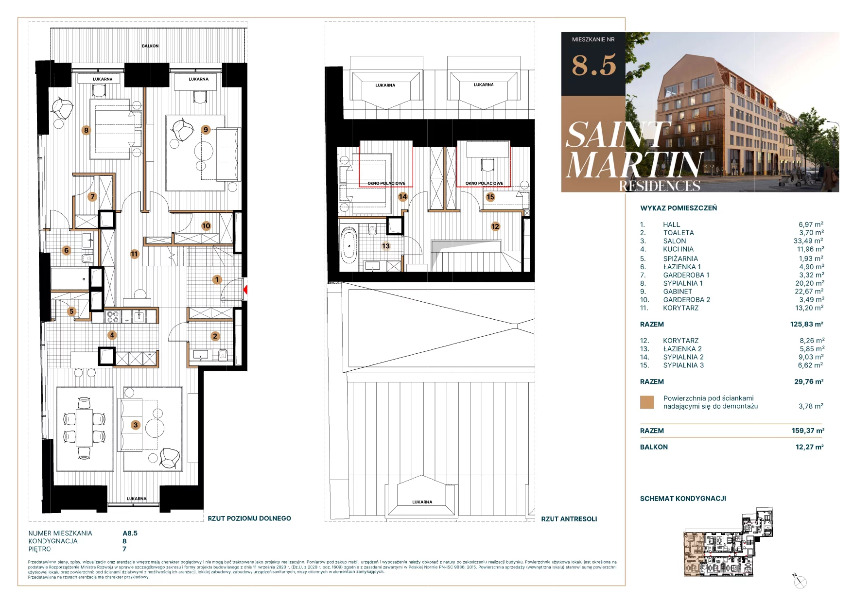 5 pokoi, apartament 155,73 m², piętro 7, oferta nr A8.5, Saint Martin Residences II, Poznań, Stare Miasto, Stare Miasto, ul. Podgórna 7