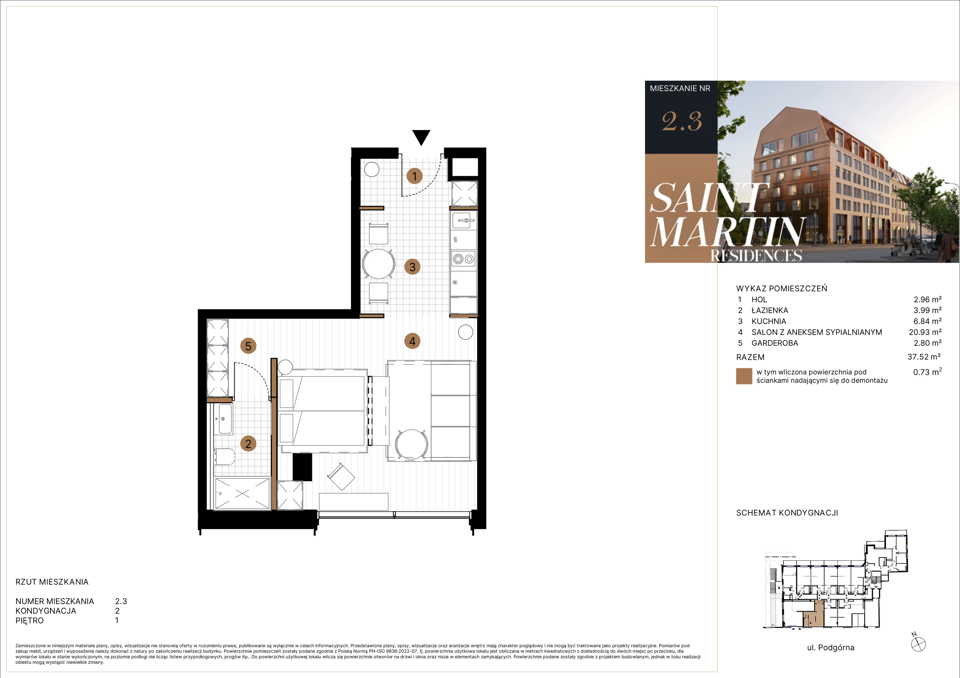 Apartament 37,52 m², piętro 1, oferta nr A2.3, Saint Martin Residences II, Poznań, Stare Miasto, Stare Miasto, ul. Podgórna 7