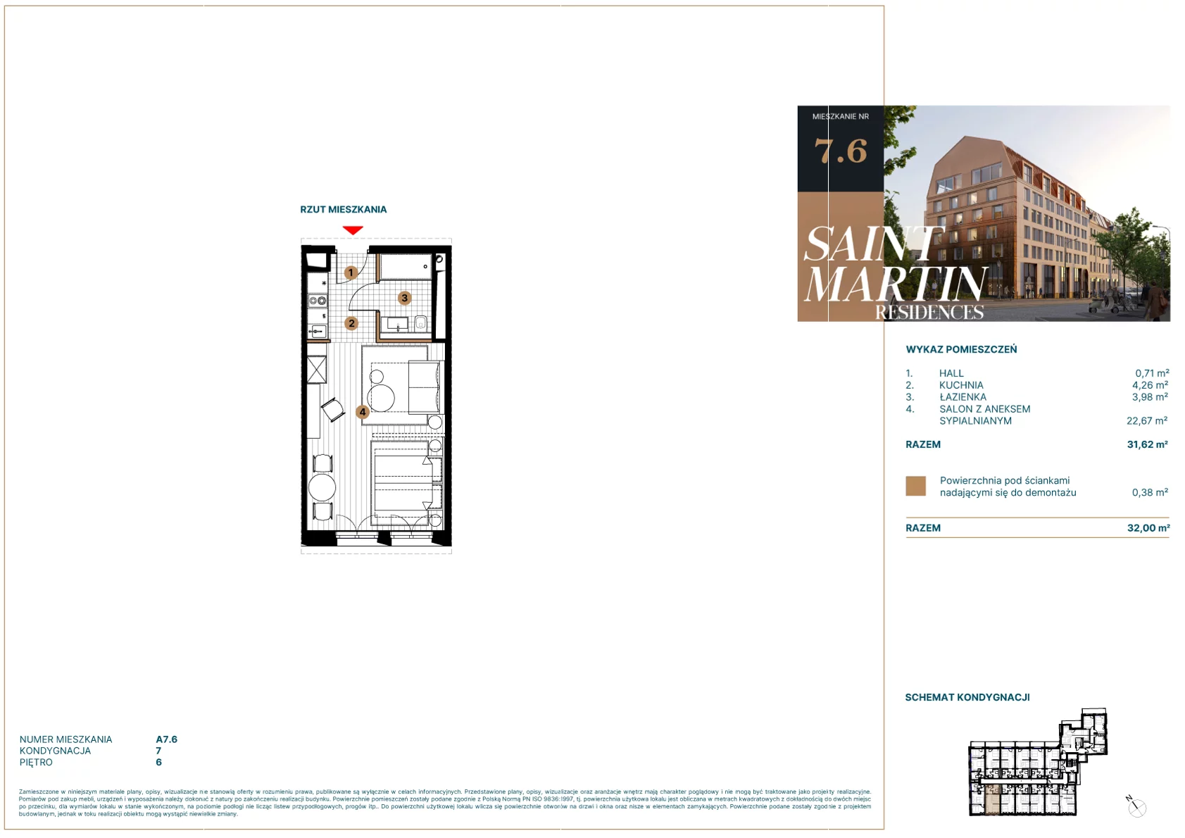 1 pokój, apartament 32,00 m², piętro 6, oferta nr A7.6, Saint Martin Residences II, Poznań, Stare Miasto, Stare Miasto, ul. Podgórna 7