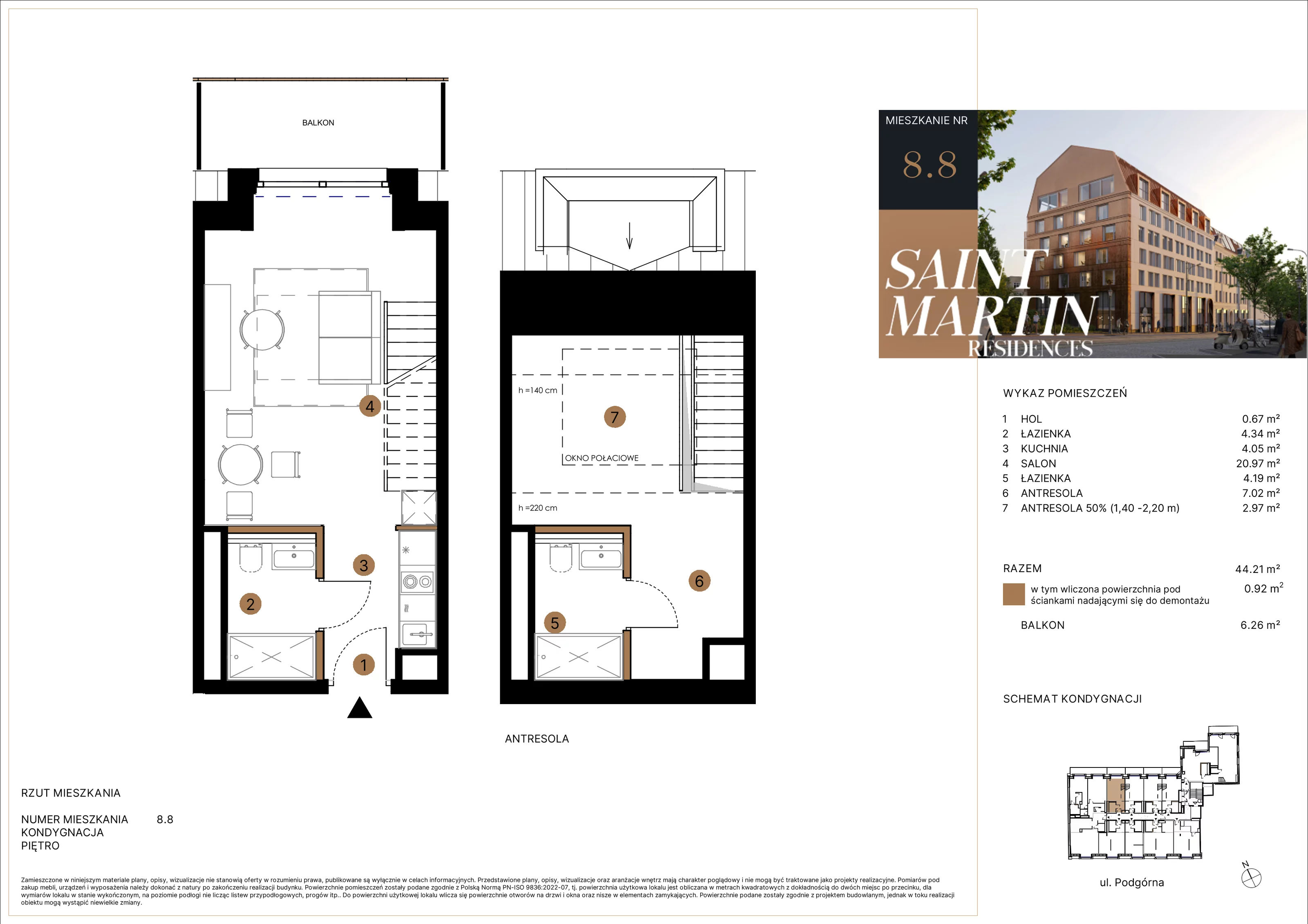 4 pokoje, apartament 44,21 m², piętro 7, oferta nr A8.8, Saint Martin Residences II, Poznań, Stare Miasto, Stare Miasto, ul. Podgórna 7
