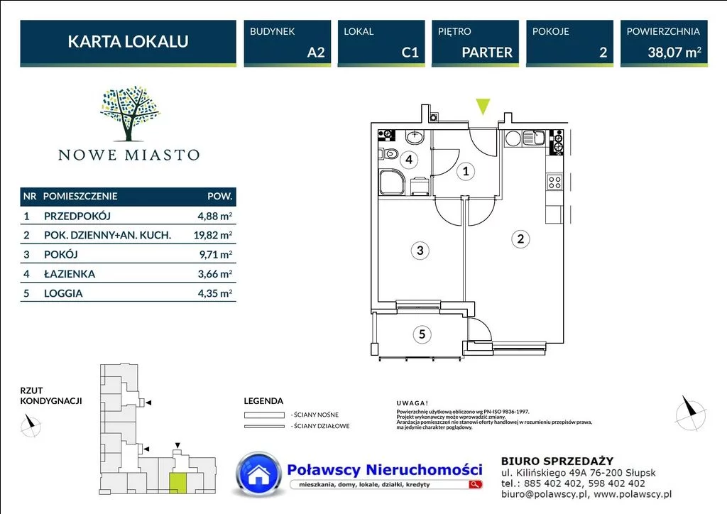 Mieszkanie 38,07 m², piętro 1, oferta nr , 12009-POL, Słupsk, Dywizjonu 303