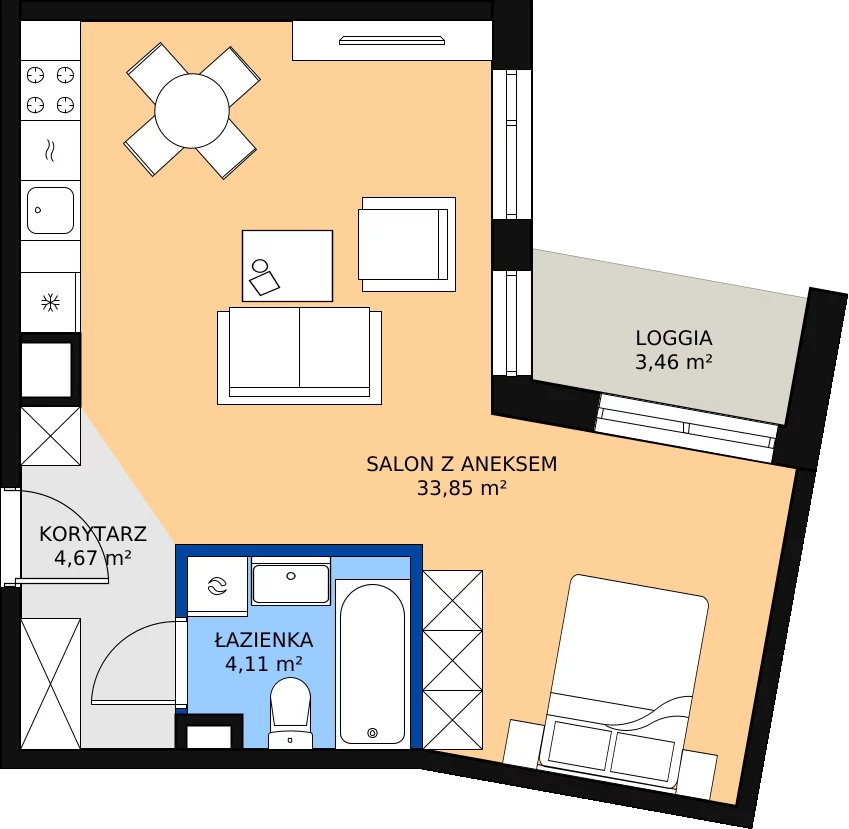 Zalety mieszkania 42.63 m², 55