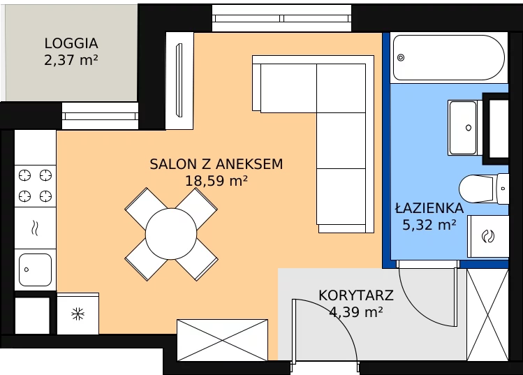 Zalety mieszkania 28.3 m², 68