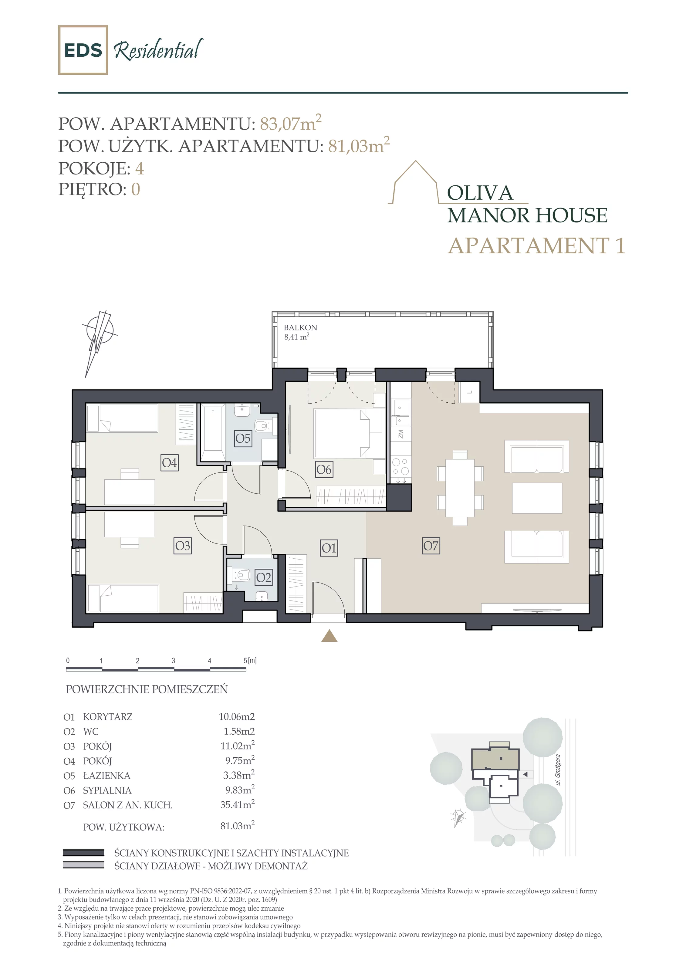 Apartament 83,07 m², parter, oferta nr Apartament 1, Oliva Manor House, Gdańsk, Oliwa, ul. Artura Grottgera 3b 