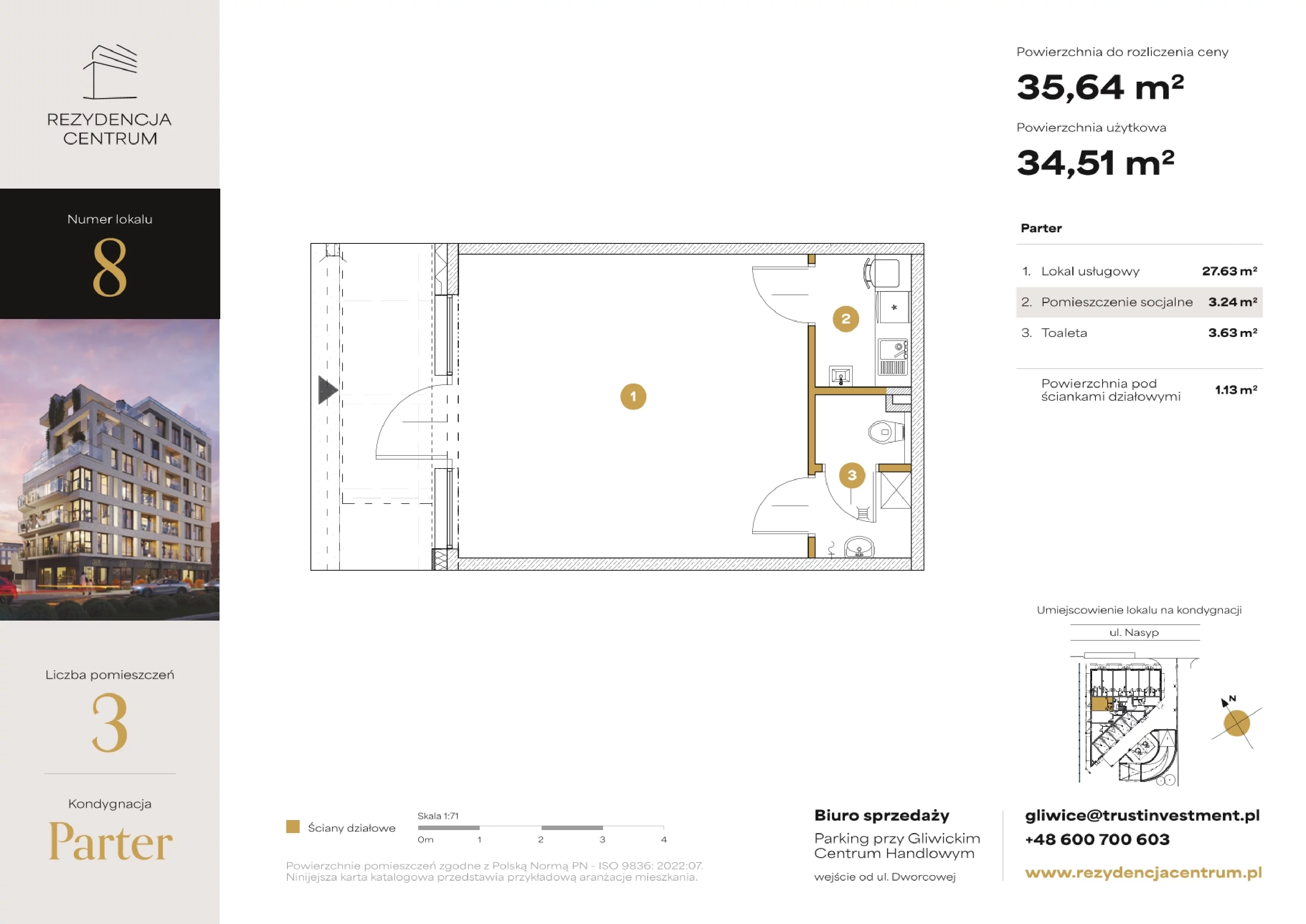 Lokal użytkowy 35,64 m², oferta nr U8, Rezydencja Centrum lokale użytkowe, Gliwice, Śródmieście, ul. Nasyp 2C
