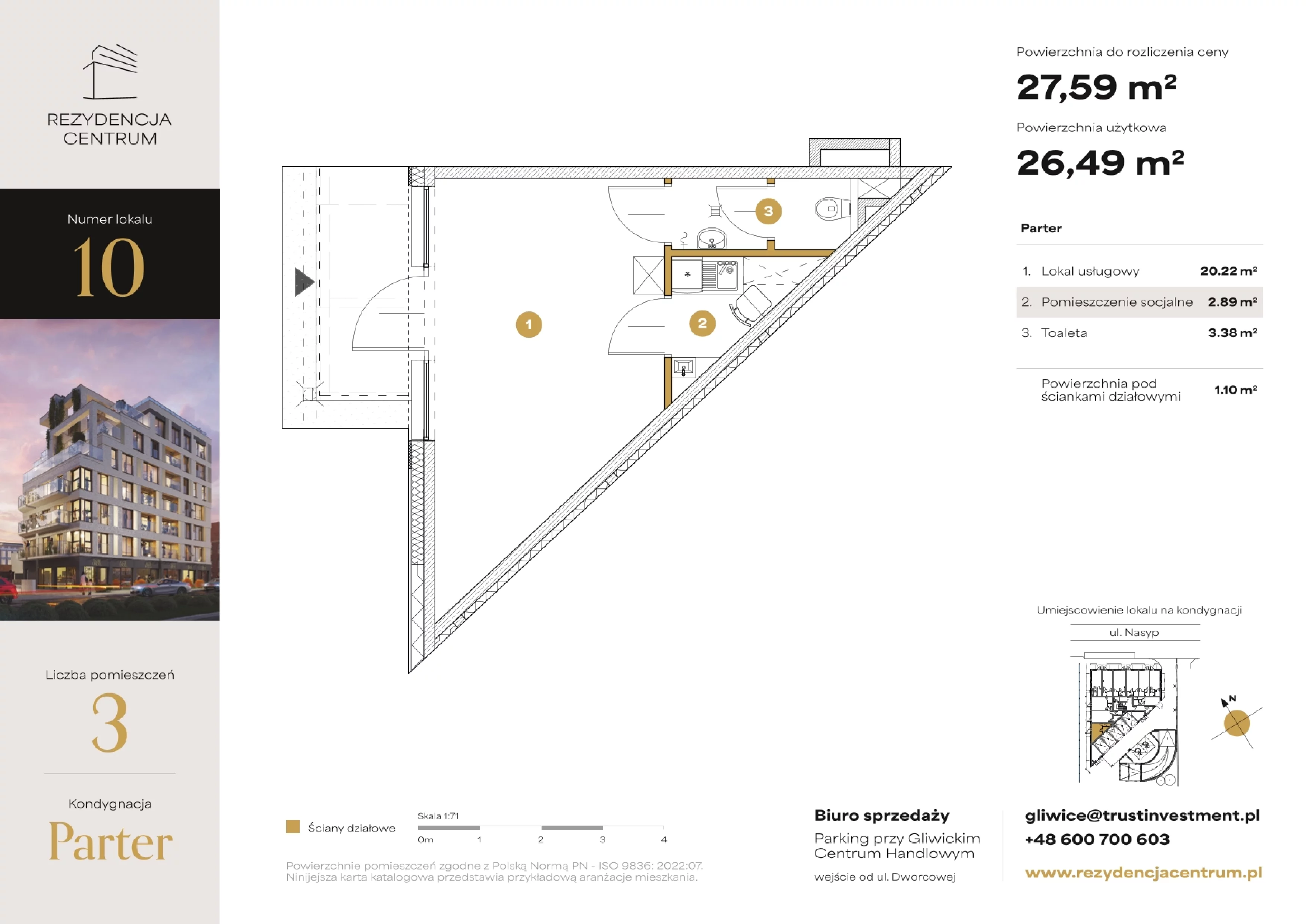 Lokal użytkowy 27,59 m², oferta nr U10, Rezydencja Centrum lokale użytkowe, Gliwice, Śródmieście, ul. Nasyp 2C