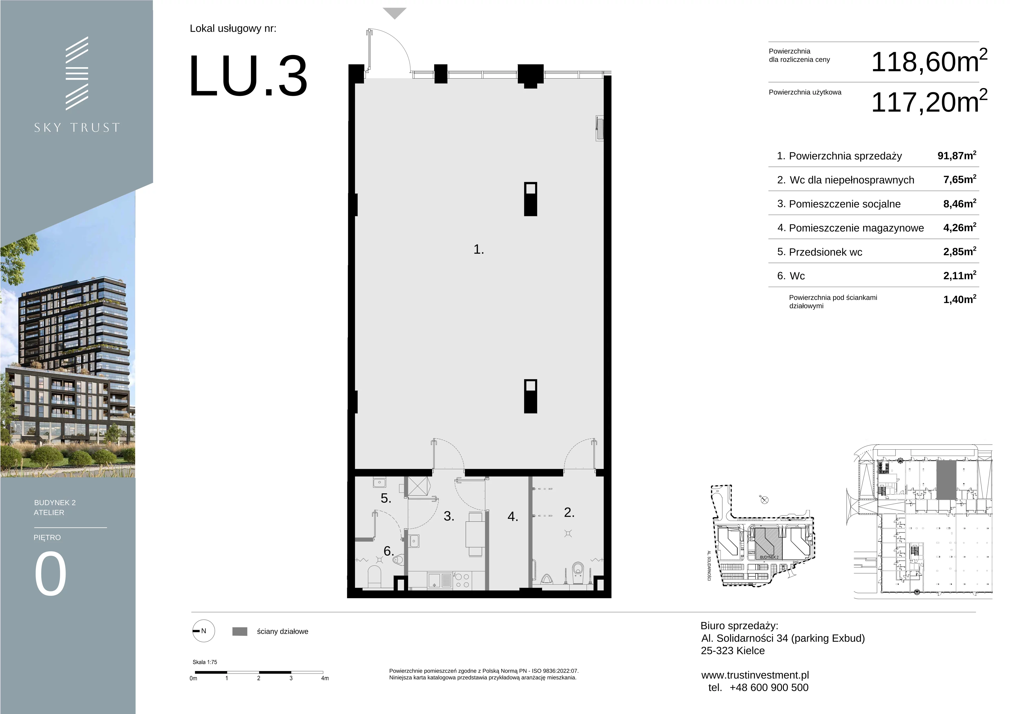 Lokal użytkowy 118,60 m², oferta nr LU3, Sky Trust etap II lokale użytkowe, Kielce, Bocianek, al. Solidarności / ul. Świętokrzyska