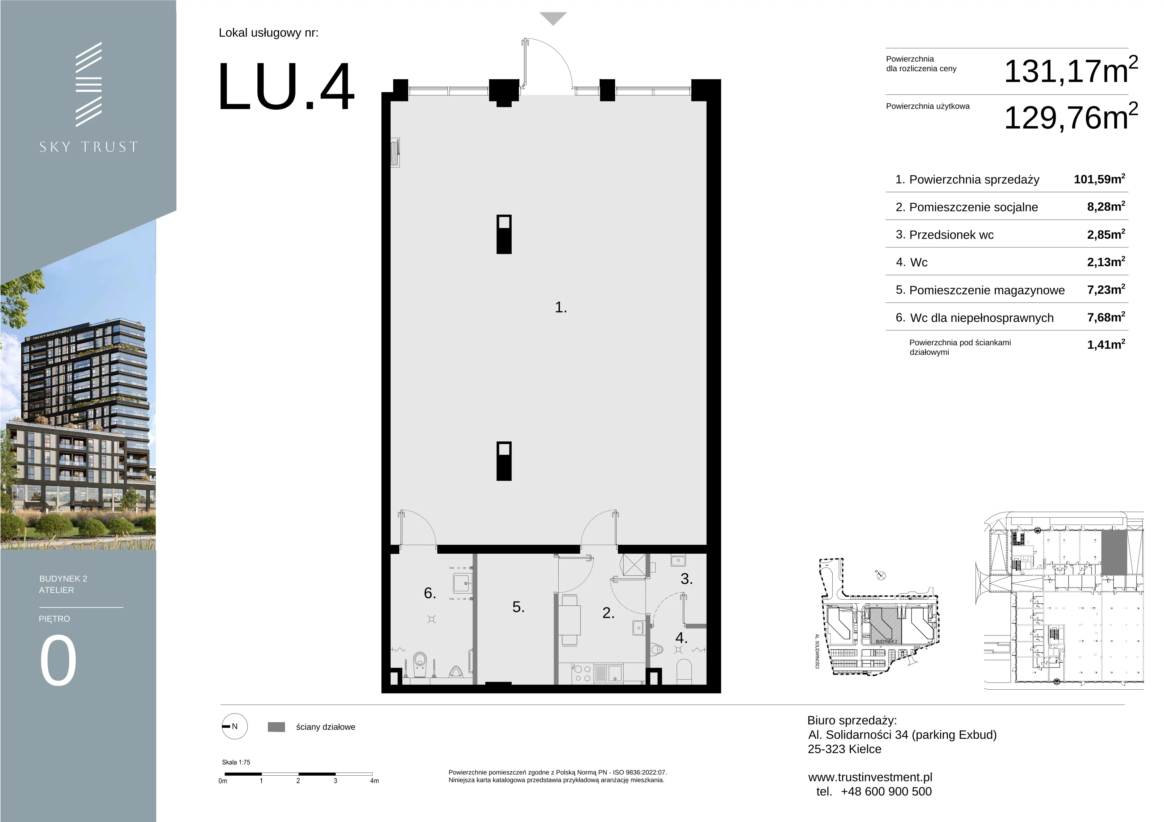 Lokal użytkowy 131,17 m², oferta nr LU4, Sky Trust etap II lokale użytkowe, Kielce, Bocianek, al. Solidarności / ul. Świętokrzyska