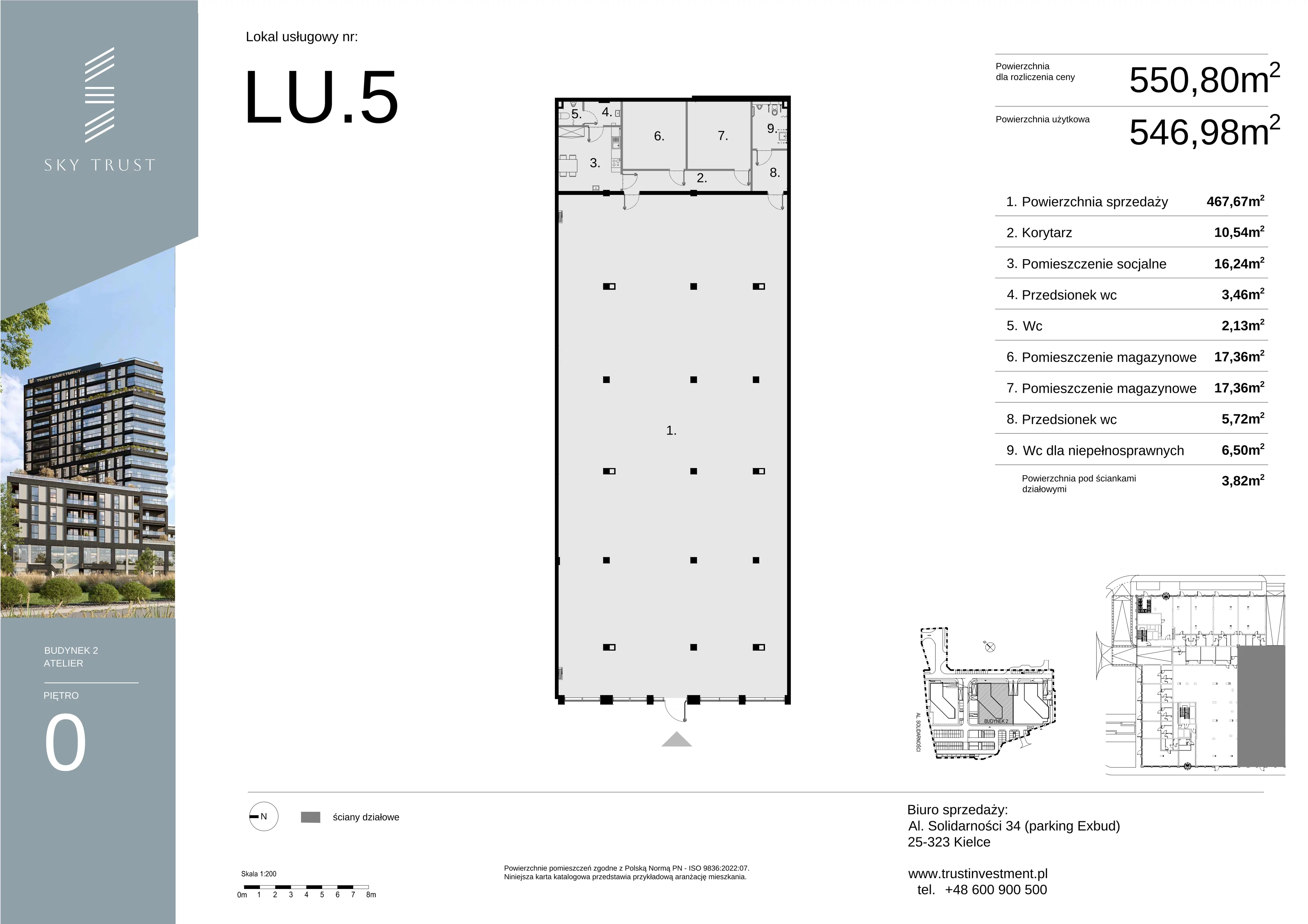 Lokal użytkowy 550,80 m², oferta nr LU5, Sky Trust etap II lokale użytkowe, Kielce, Bocianek, al. Solidarności / ul. Świętokrzyska