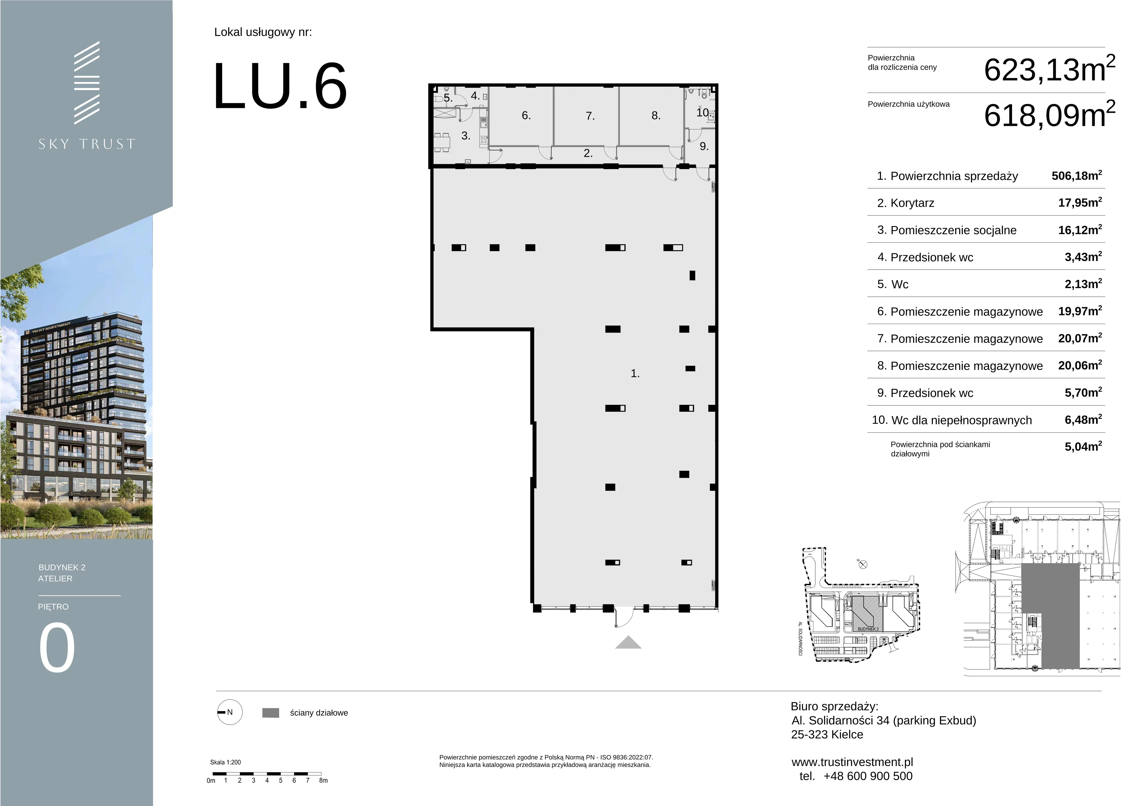 Lokal użytkowy 623,13 m², oferta nr LU6, Sky Trust etap II lokale użytkowe, Kielce, Bocianek, al. Solidarności / ul. Świętokrzyska
