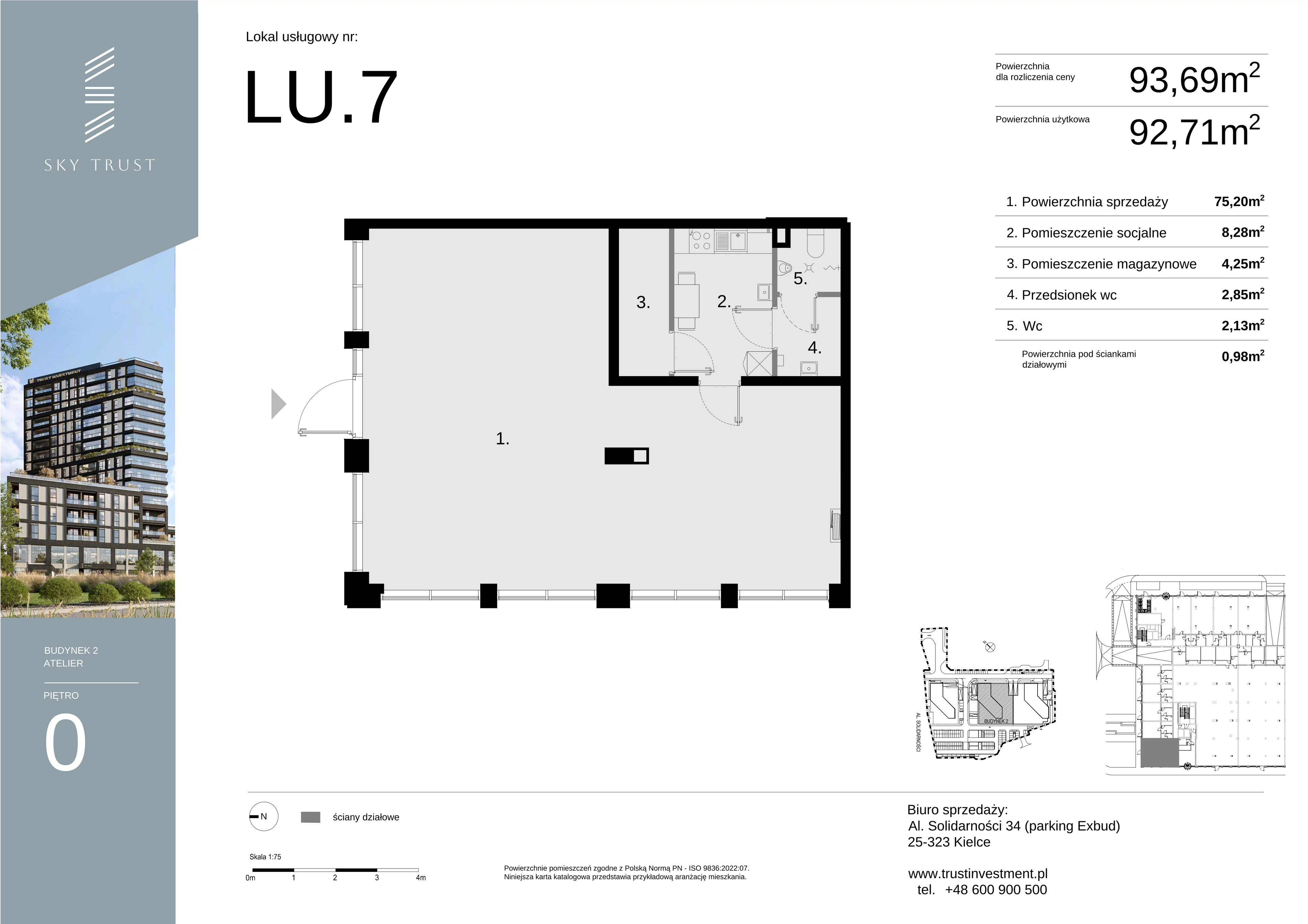 Lokal użytkowy 93,69 m², oferta nr LU7, Sky Trust etap II lokale użytkowe, Kielce, Bocianek, al. Solidarności / ul. Świętokrzyska