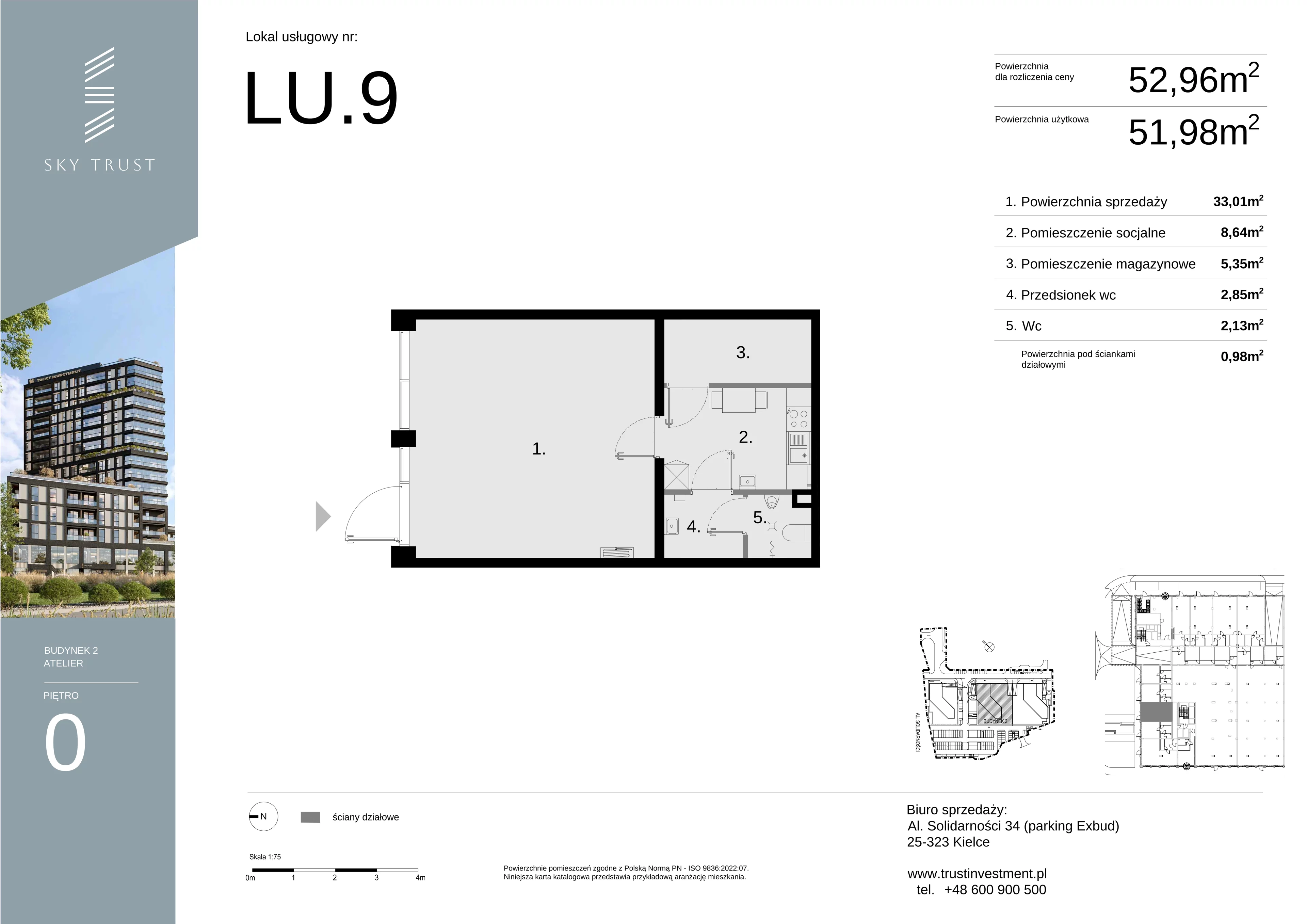 Lokal użytkowy 52,96 m², oferta nr LU9, Sky Trust etap II lokale użytkowe, Kielce, Bocianek, al. Solidarności / ul. Świętokrzyska
